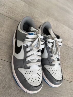 Nike White, Gray & Black Low-Top Sneakers with Blue Accents